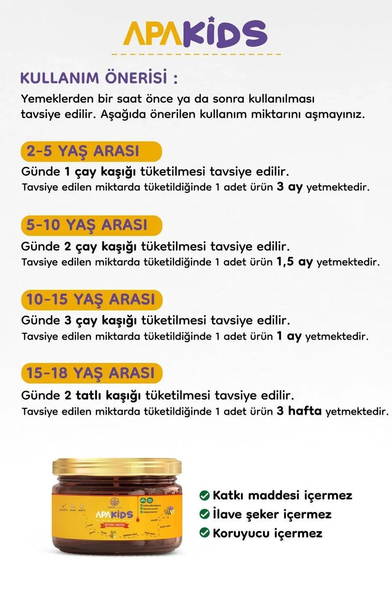 Çocuklara Özel Mumiyo, Arı Sütü, Polen Içeren Yoğunlaştırılmış Bio Macun %100 Bitkisel Apakids Apayrı Yaşam