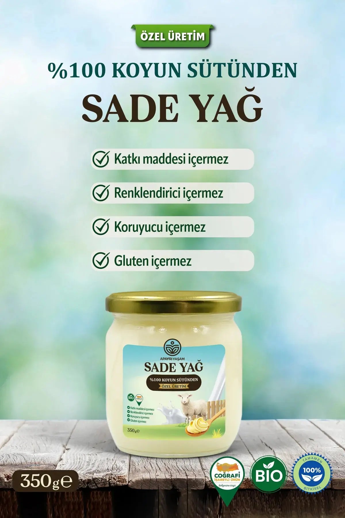 %100 Koyun Sütünden Özel Üretim Sade Yağ Yemeklik (Laktosuz, Kazeinsiz, Ghee) Apayrı Yaşam