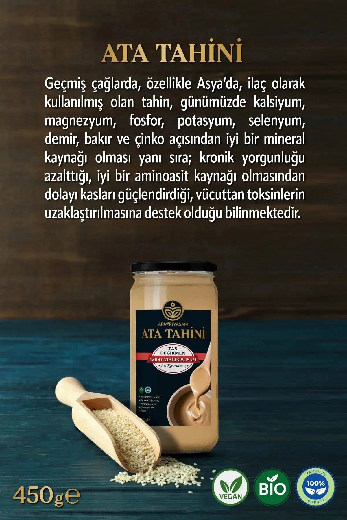 Çok Az Kavrulmuş Taş Değirmenden Özel Ata Tahini 450g Apayrı Yaşam