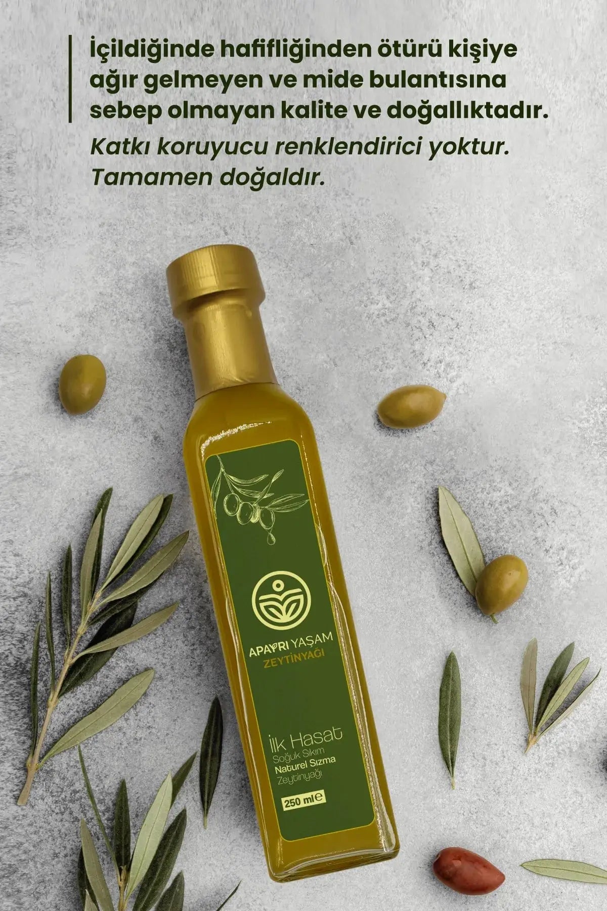 Erken Hasat Organik Bebek Zeytinyağı Natürel Soğuk Sıkım Zeytin Yağı 250ml Apayrı Yaşam