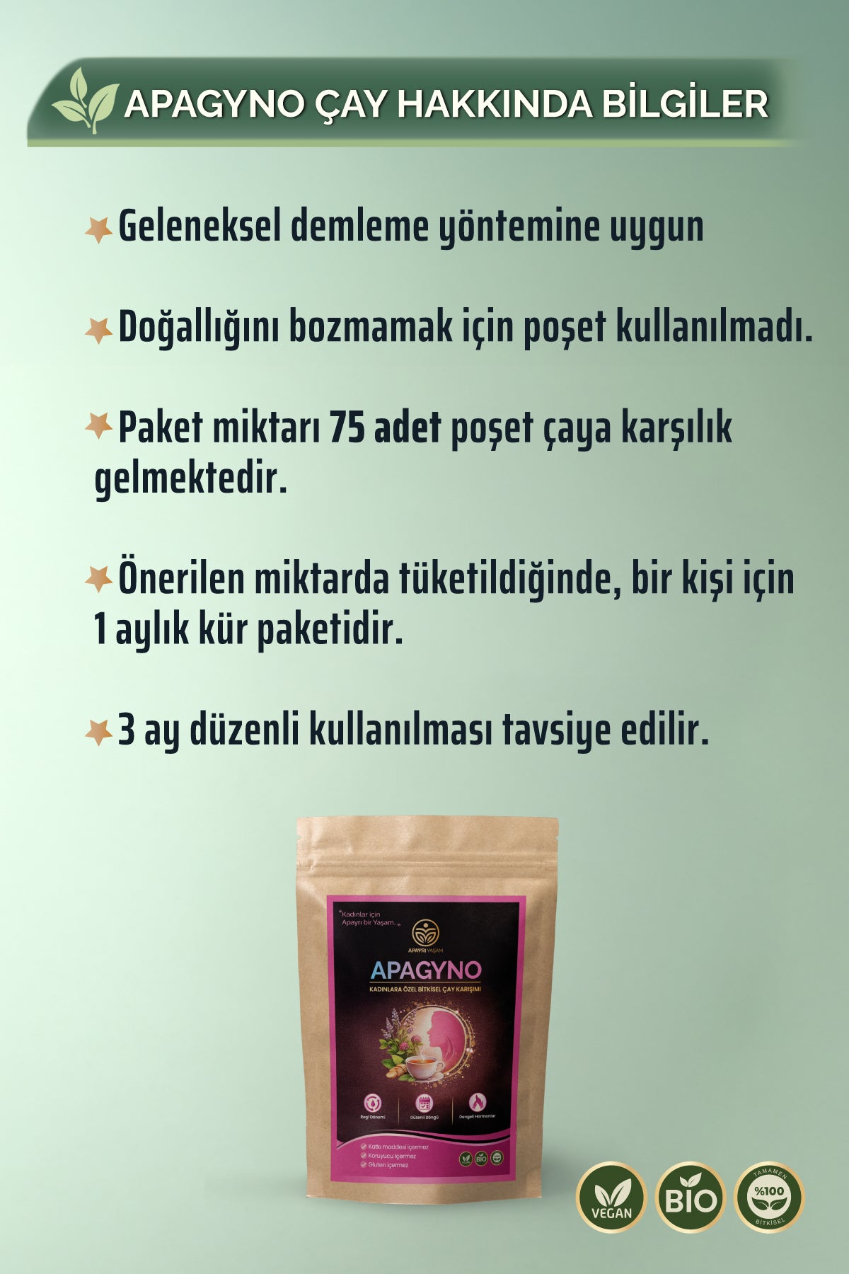 Kadınlara Özel Bio Çay Karışımı % 100 Bitkisel APAGYNO