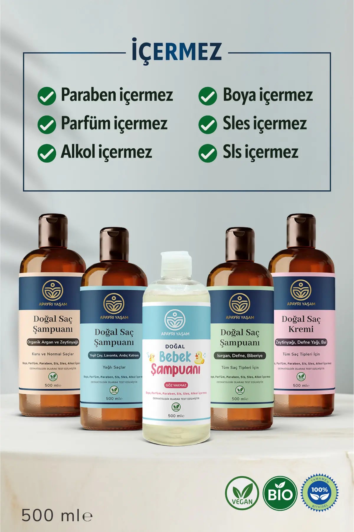 %100 Bitkisel Yağlı Saçlar Için Doğal Saç Şampuanı 500 ml Apayrı Yaşam