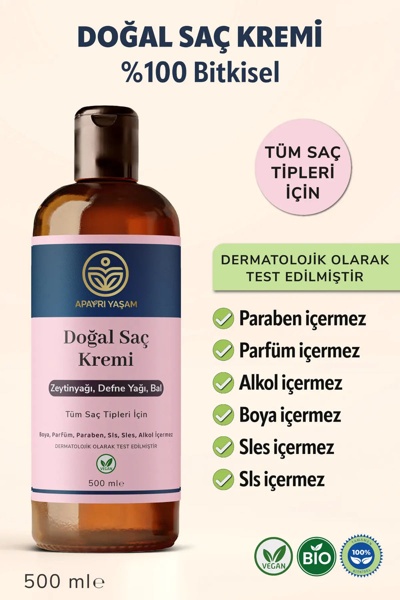 %100 Bitkisel Tüm Saç Tipleri İçin Doğal Saç Kremi 500 ml Apayrı Yaşam