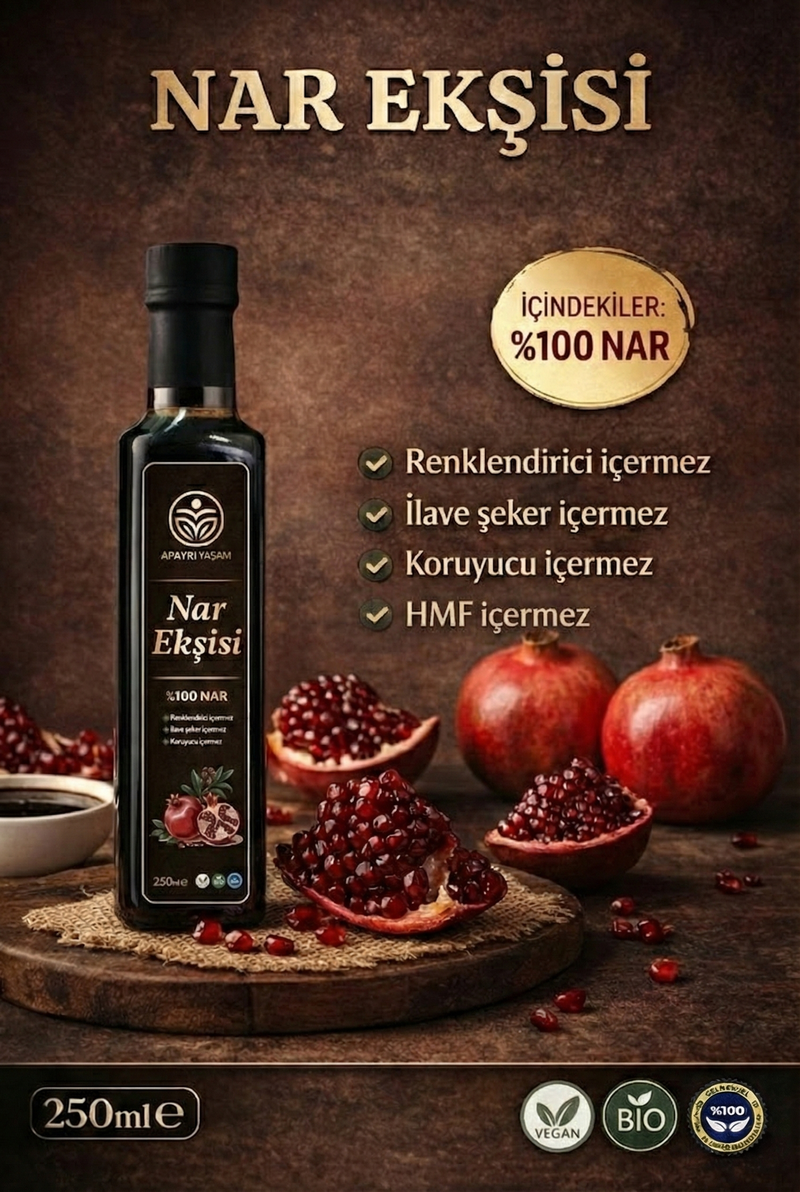 %100 Nardan Evoparasyon Yöntemi ile Üretilen NAR EKŞİSİ 250ml