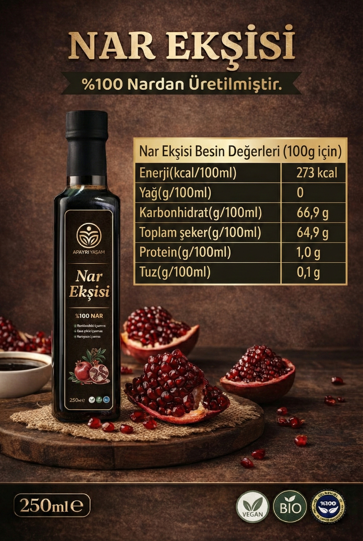 %100 Nardan Evoparasyon Yöntemi ile Üretilen NAR EKŞİSİ 250ml
