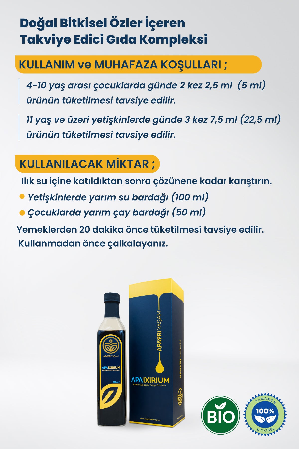 %100 Bitkisel Fitoterapik iksir APAİXİRİUM 500ml
