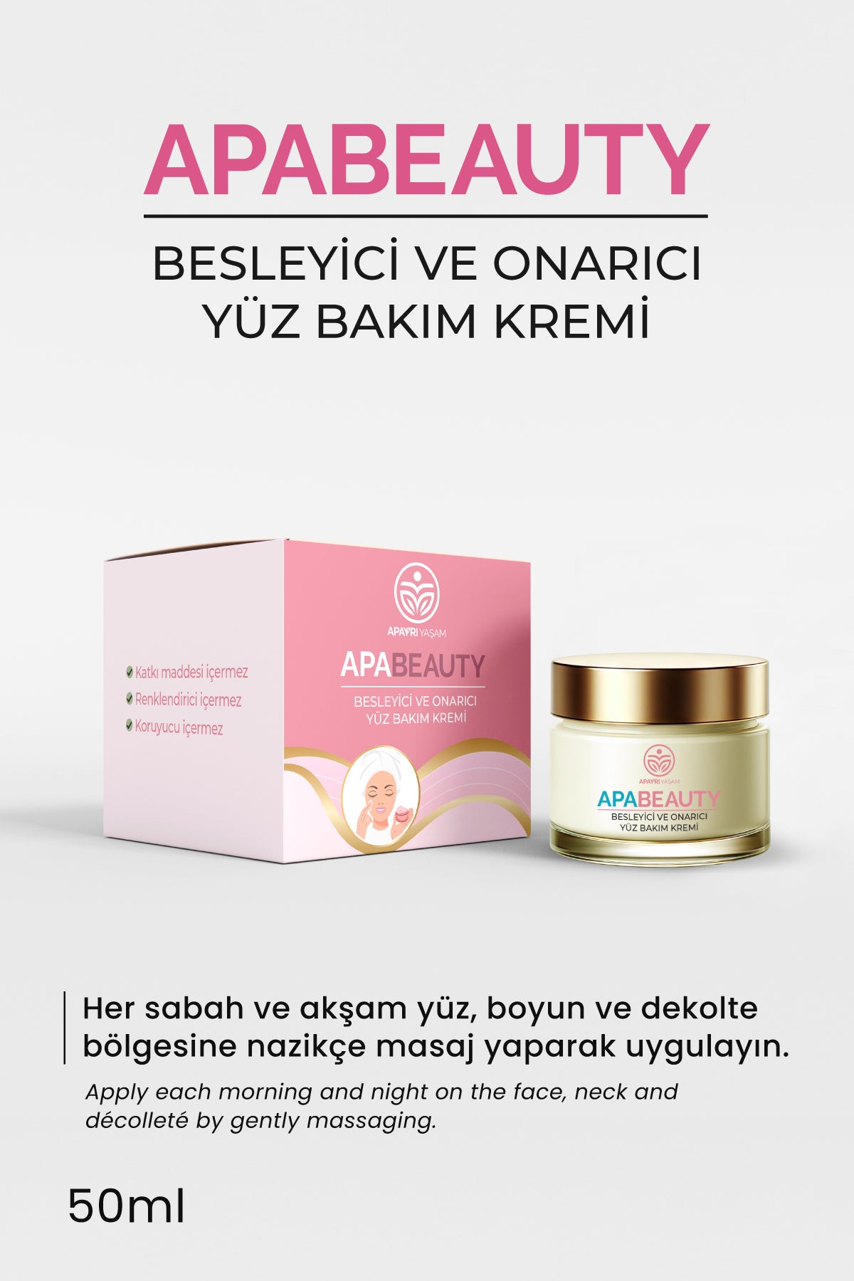Kırışıklık Onarıcı, Yaşlanma Karşıtı, Nemlendirici Aydınlatıcı Bio Yüz Kremi %100 Bitkisel Apabeauty