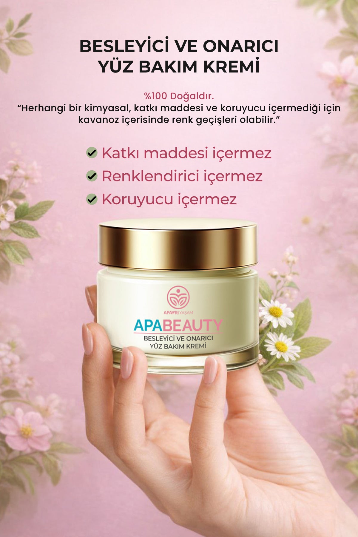 Kırışıklık Onarıcı, Yaşlanma Karşıtı, Nemlendirici Aydınlatıcı Bio Yüz Kremi %100 Bitkisel Apabeauty